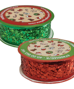 Ribbon – Wired 25mm Glitter Green & Red